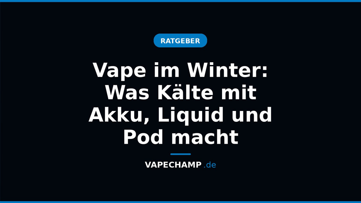 E-Zigarette mit Pod auf einem verschneiten Holztisch neben Handschuhen