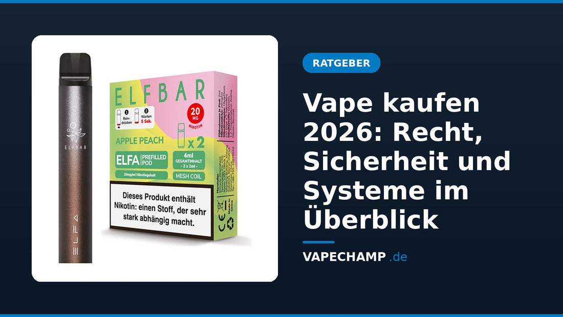 Elfbar ELFA Starterset: Akkuträger und 1 Packung ELFA Pods Apple Peach (= 2 Pods) – Ratgeber „Vape kaufen 2026: Recht, Sicherheit und Systeme im Überblick“