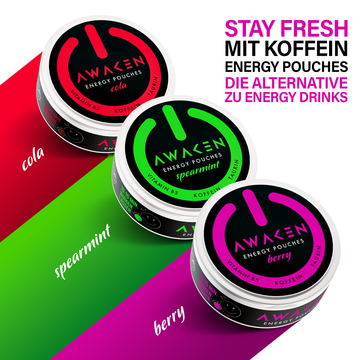 AWAKEN Energy Pouches mit Koffein, Taurin, Vitamin B5 ohne Zucker & Nikotin