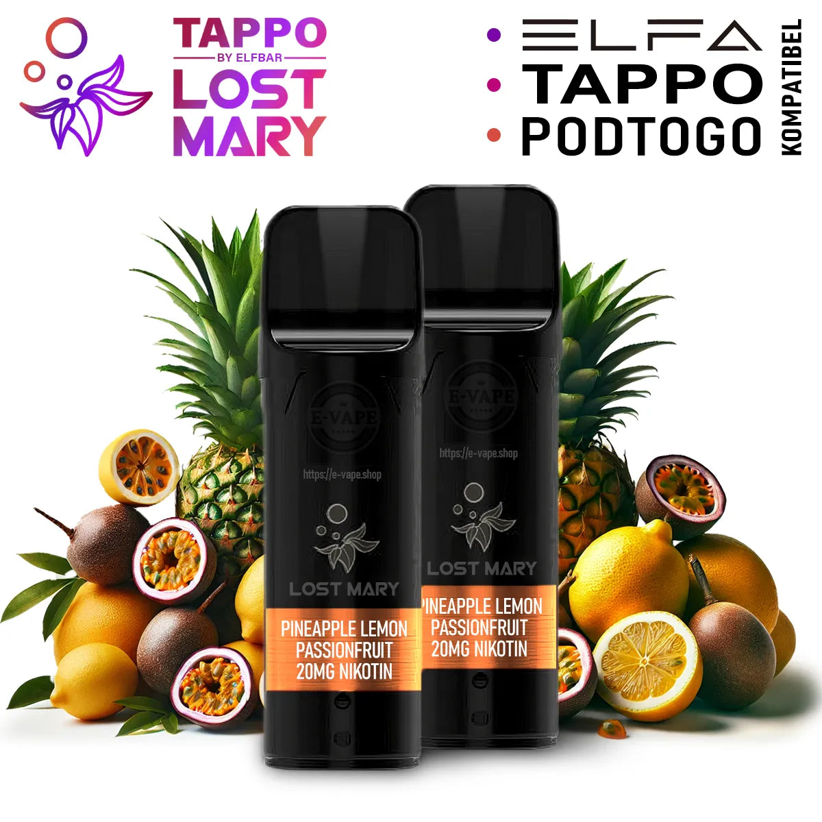 Elfbar Pods Pineapple Passion Fruit Lemon 20mg Ⓣ TAPPO für ELFA Elfbar