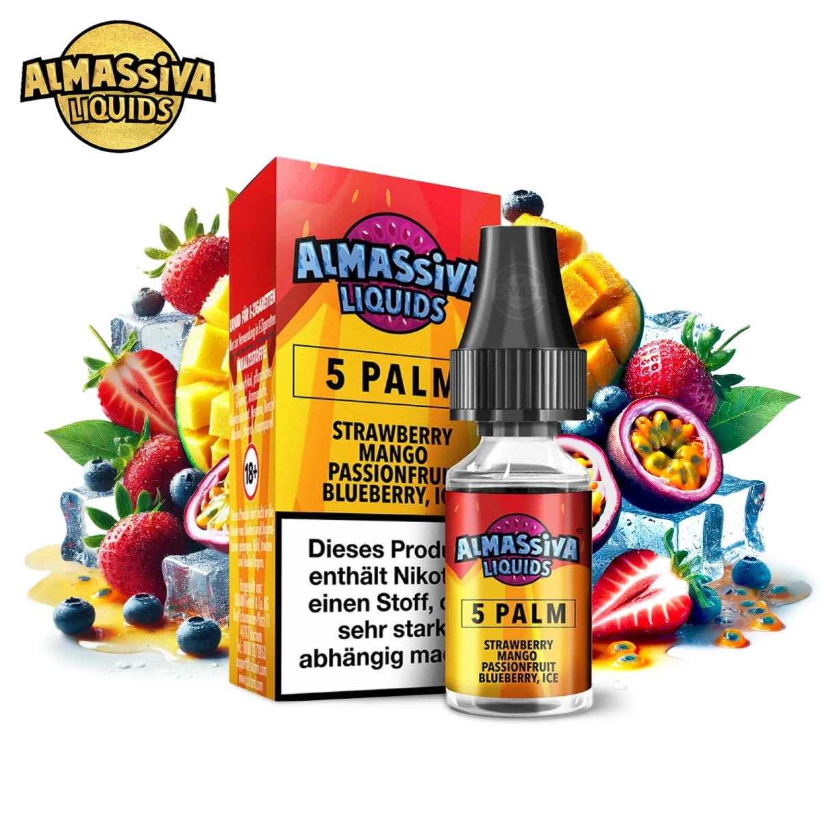 Almassiva Nikotinsalz Liquid 5 Palm 10ml - Erdbeere, Passionsfrucht, Mango, Blaubeere, Frische - Vapechamp.de