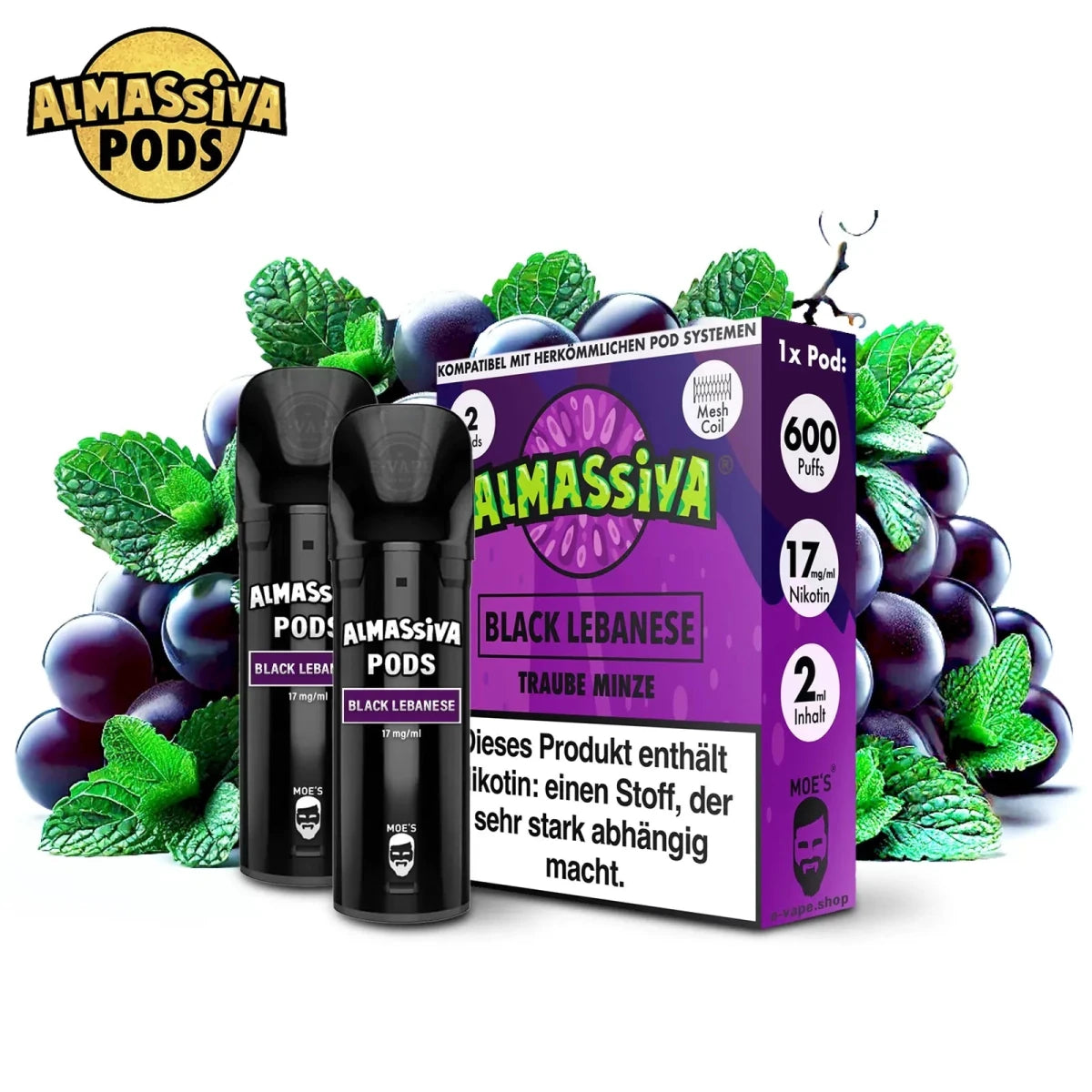 Almassiva Pods Black Lebanese - Traube Minze - 17 mg/ml - Vapechamp.de