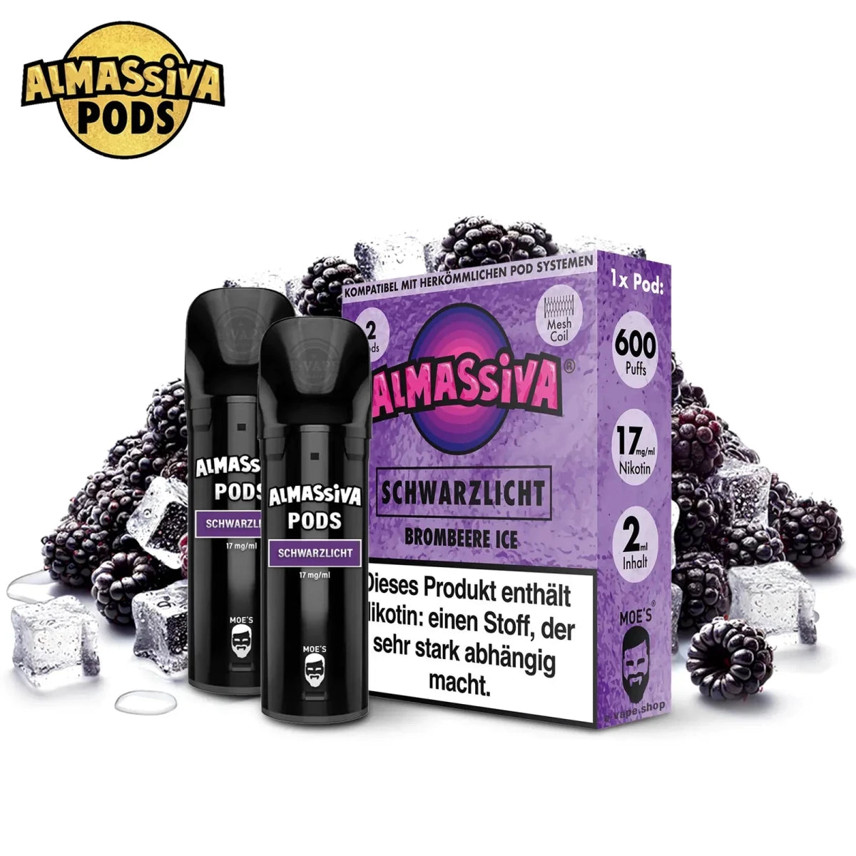 Almassiva Pods Schwarzlicht - Brombeere Ice - 17 mg/ml - Vapechamp.de