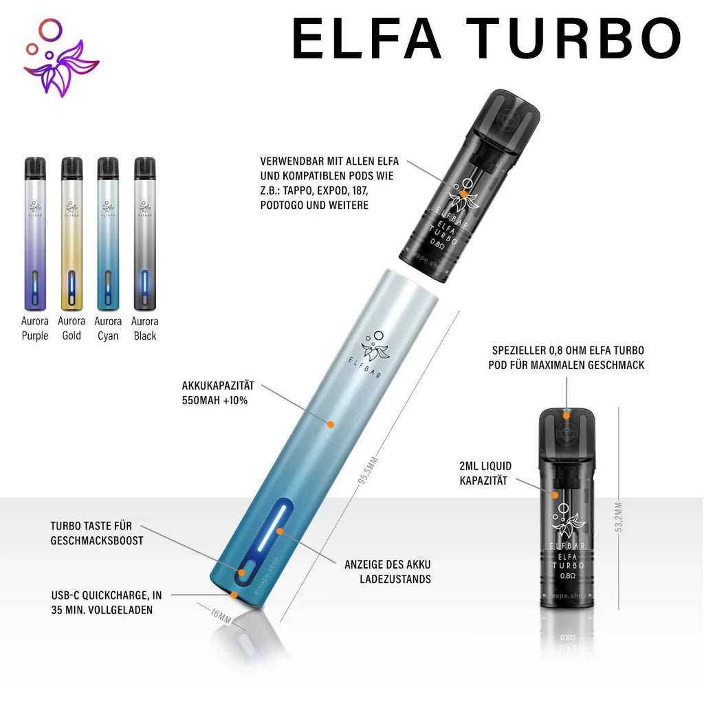 ELFA Akku Turbo mit Geschmacksboost von Elfbar - Vapechamp.de