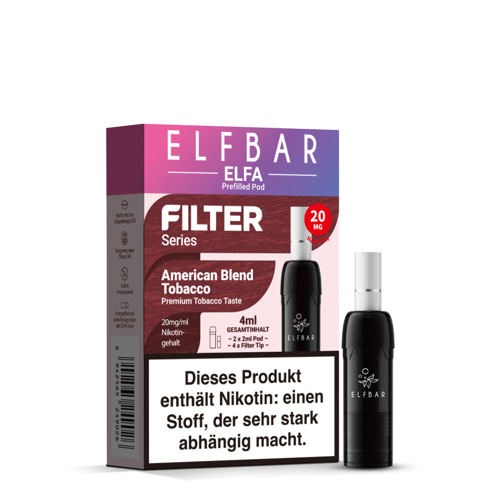 Elfbar ELFA Pods Filter Series American Blend Tobacco 20 mg/ml – Packung mit 2 Pods und 4 Filter-Tips