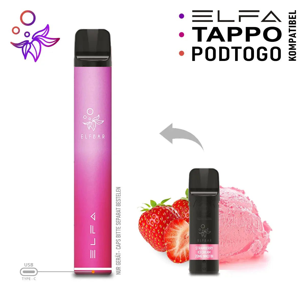 Elfbar ELFA Akku Basis 500 mAh (USB - C) – einzeln kaufen - Vapechamp.de