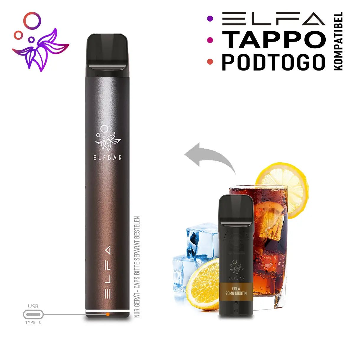 Elfbar ELFA Akku Basis 500 mAh (USB - C) – einzeln kaufen - Vapechamp.de