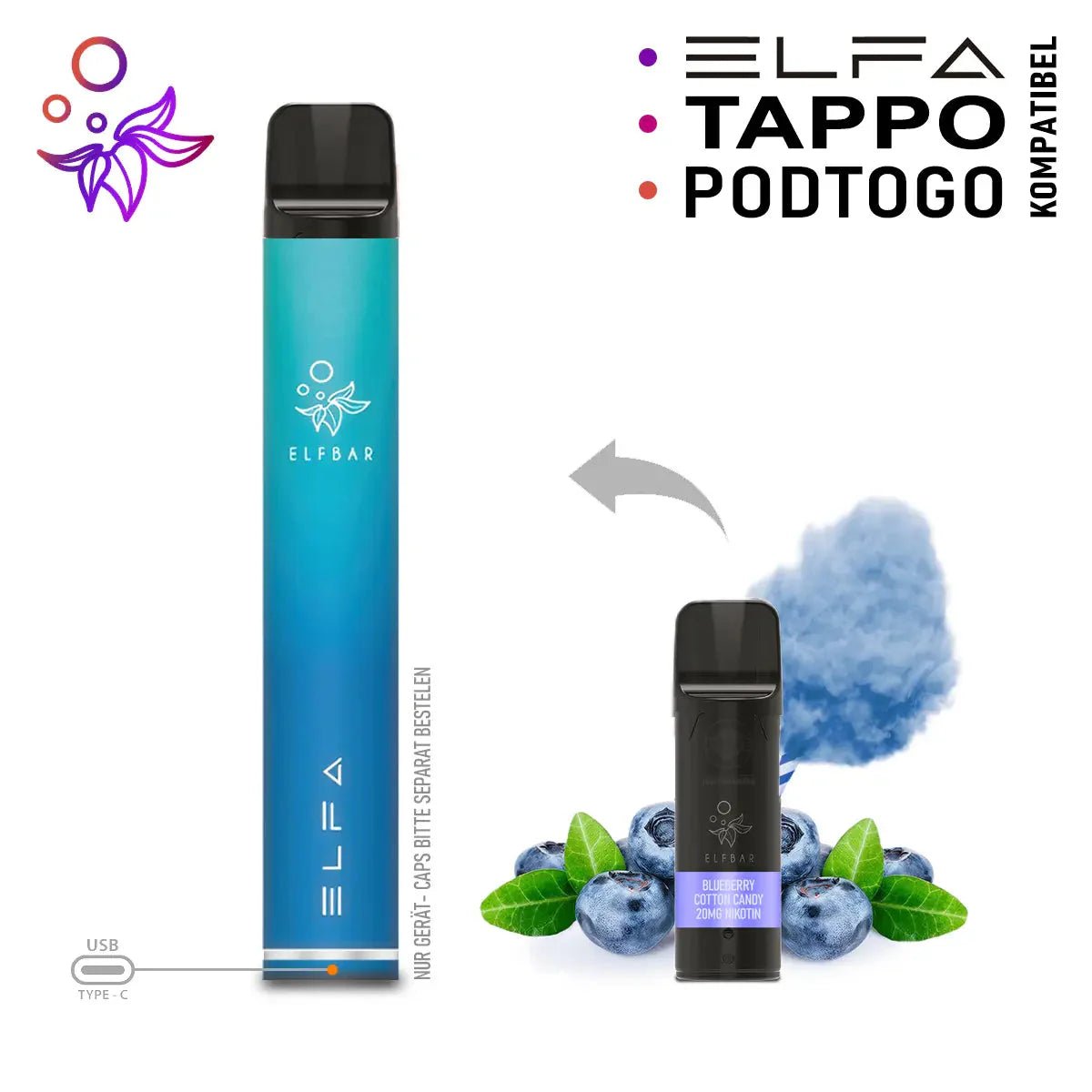 Elfbar ELFA Akku Basis 500 mAh (USB - C) – einzeln kaufen - Vapechamp.de