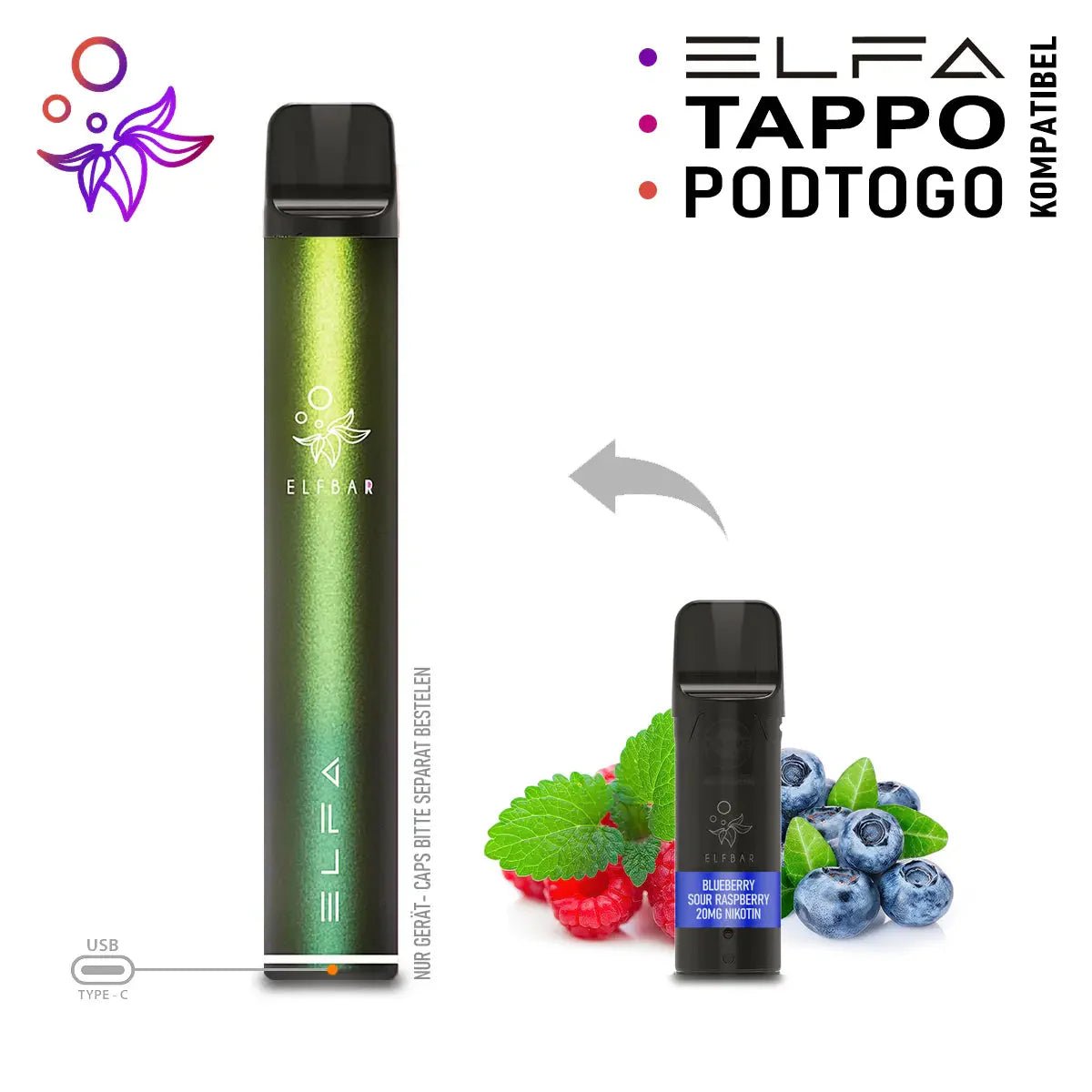 Elfbar ELFA Akku Basis 500 mAh (USB - C) – einzeln kaufen - Vapechamp.de