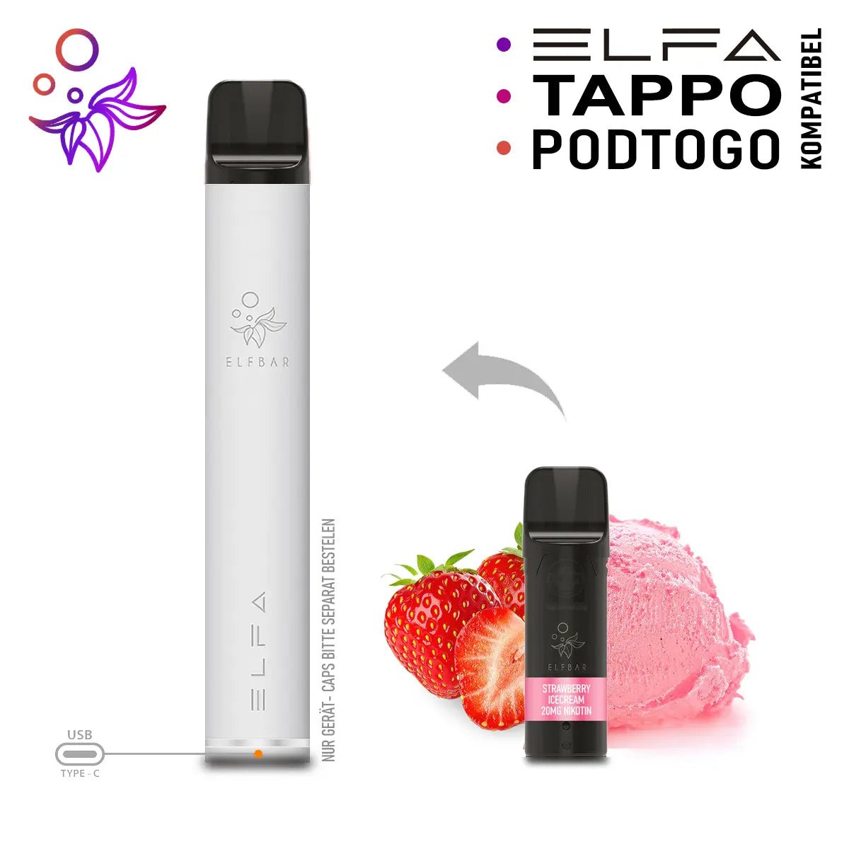 Elfbar ELFA Akku Basis 500 mAh (USB - C) – einzeln kaufen - Vapechamp.de