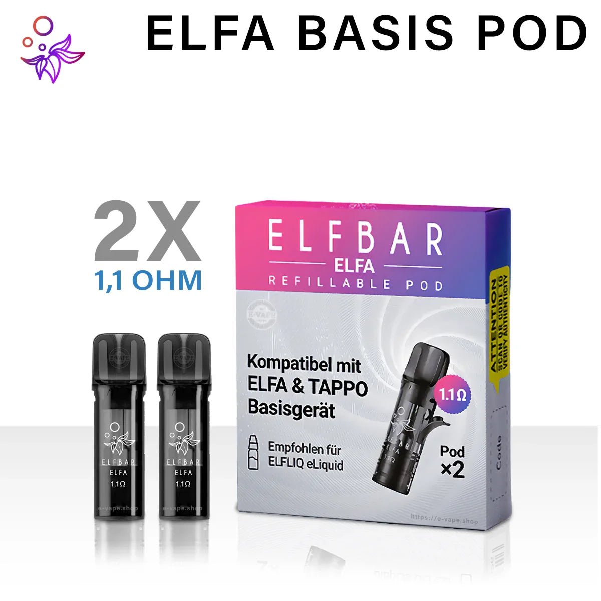 Elfbar ELFA Leerpods Basis 1.1 Ohm 2ml - 2 Stk. - Vapechamp.de