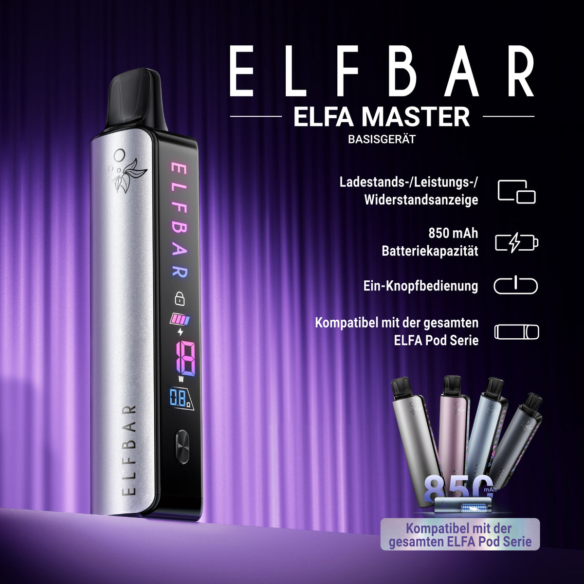Elfbar ELFA Master 850mAh Akku mit Watt-Einstellung – Funktionen im Überblick