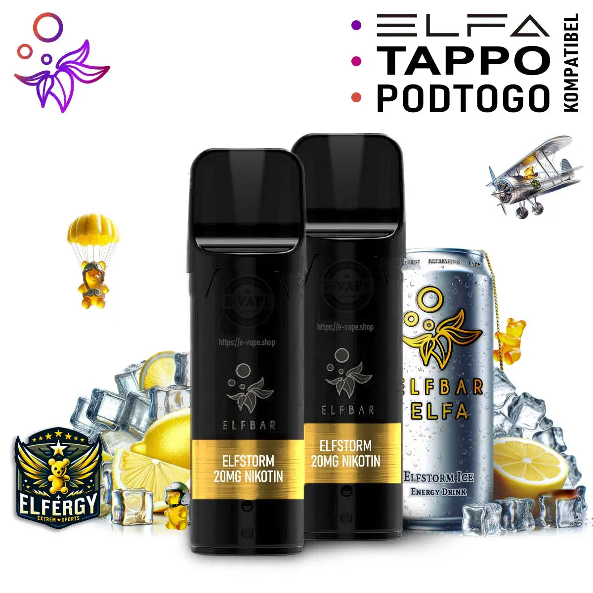 Elfbar Pods 2x Elfstorm Elfergy 20mg ELFA / Tappo / PodToGo