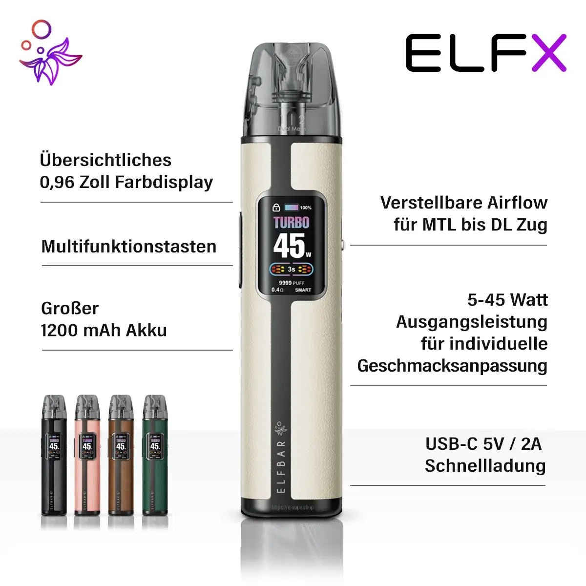 Elfbar ELFX Pro - 45W, 1200 mAh Akku & Dual Mesh Pods - Vapechamp.de