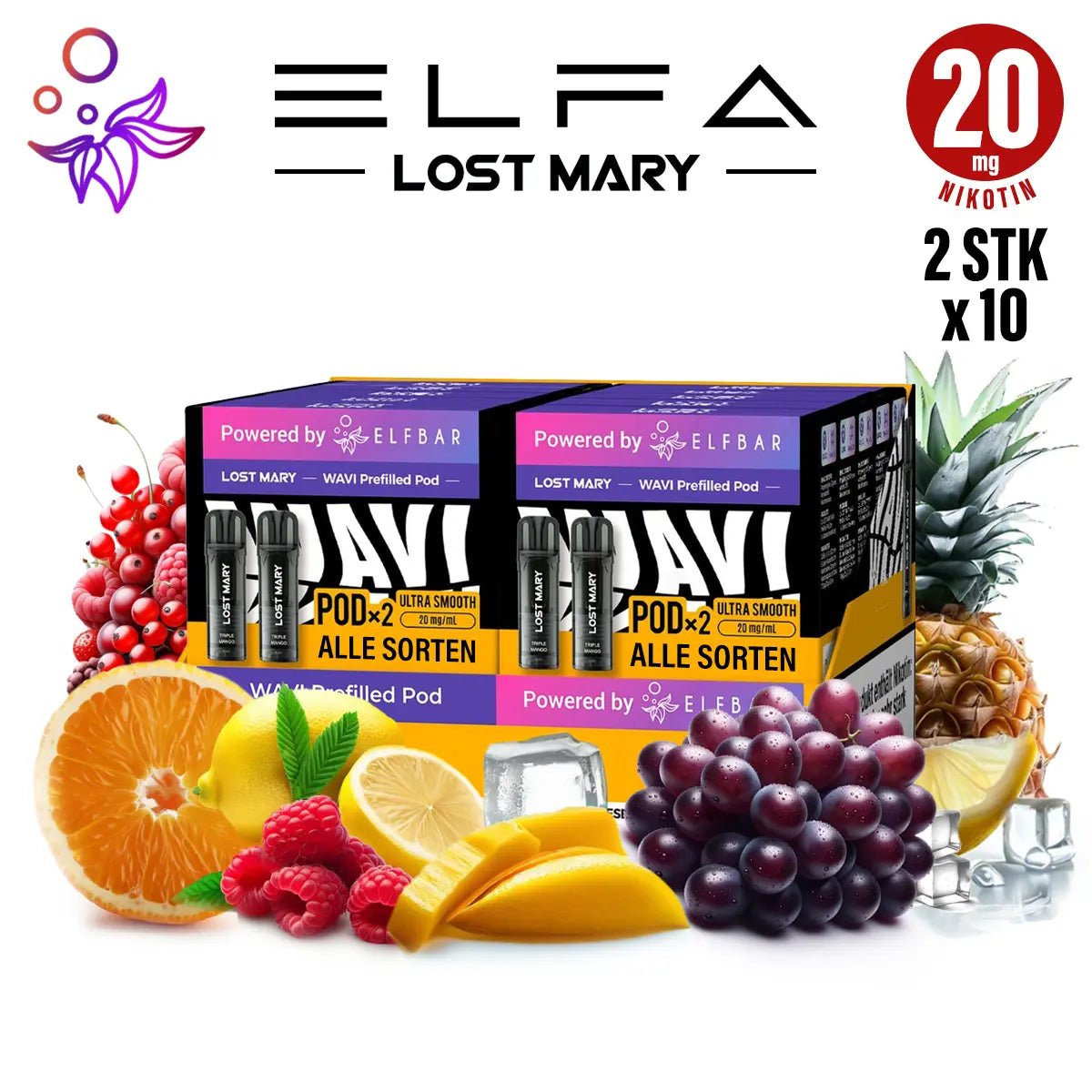Elfbar Pods ELFA Lost Mary Wavi 20mg/ml - 10 x 2 Stk. Sparpaket - Vapechamp.de