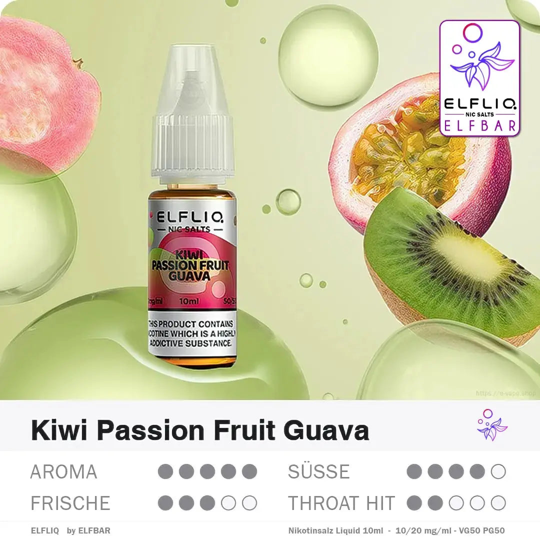 Elfbar Liquid ELFLIQ Kiwi Passion Fruit Guava 10/20mg Elfbar