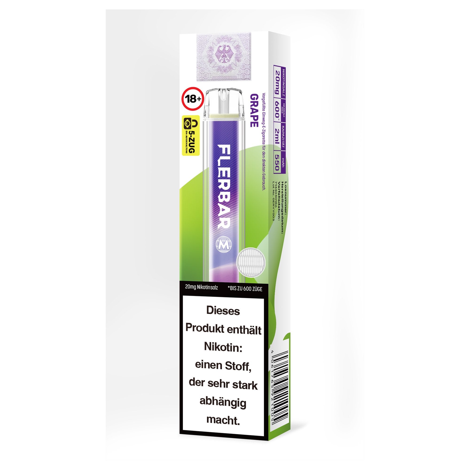Flerbar M Einweg E-Zigarette Grape – 20mg, 600 Züge