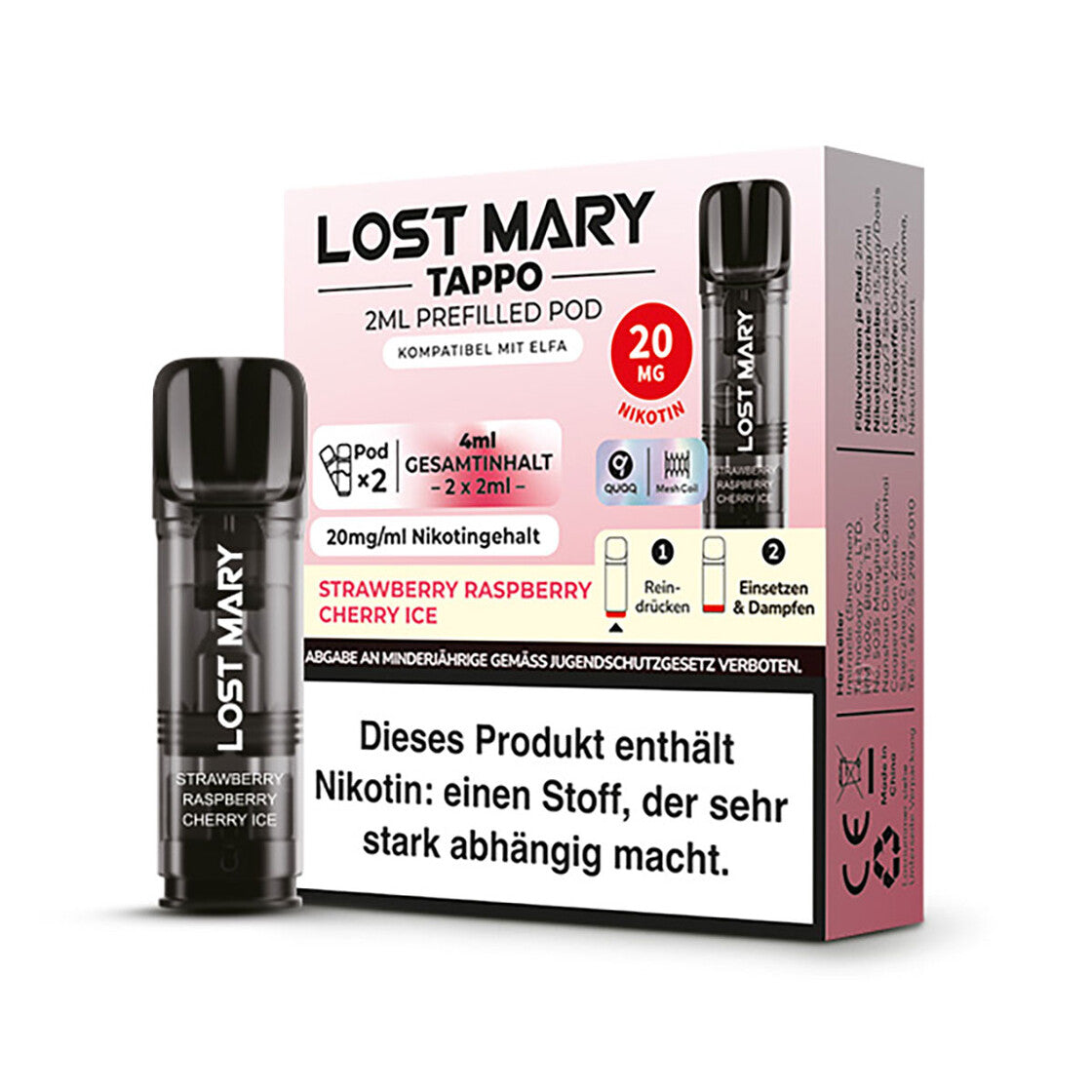 Elfbar Pods Strawberry Raspberry Cherry Ice 20mg Ⓣ TAPPO für ELFA - Elfbar600.Bayern