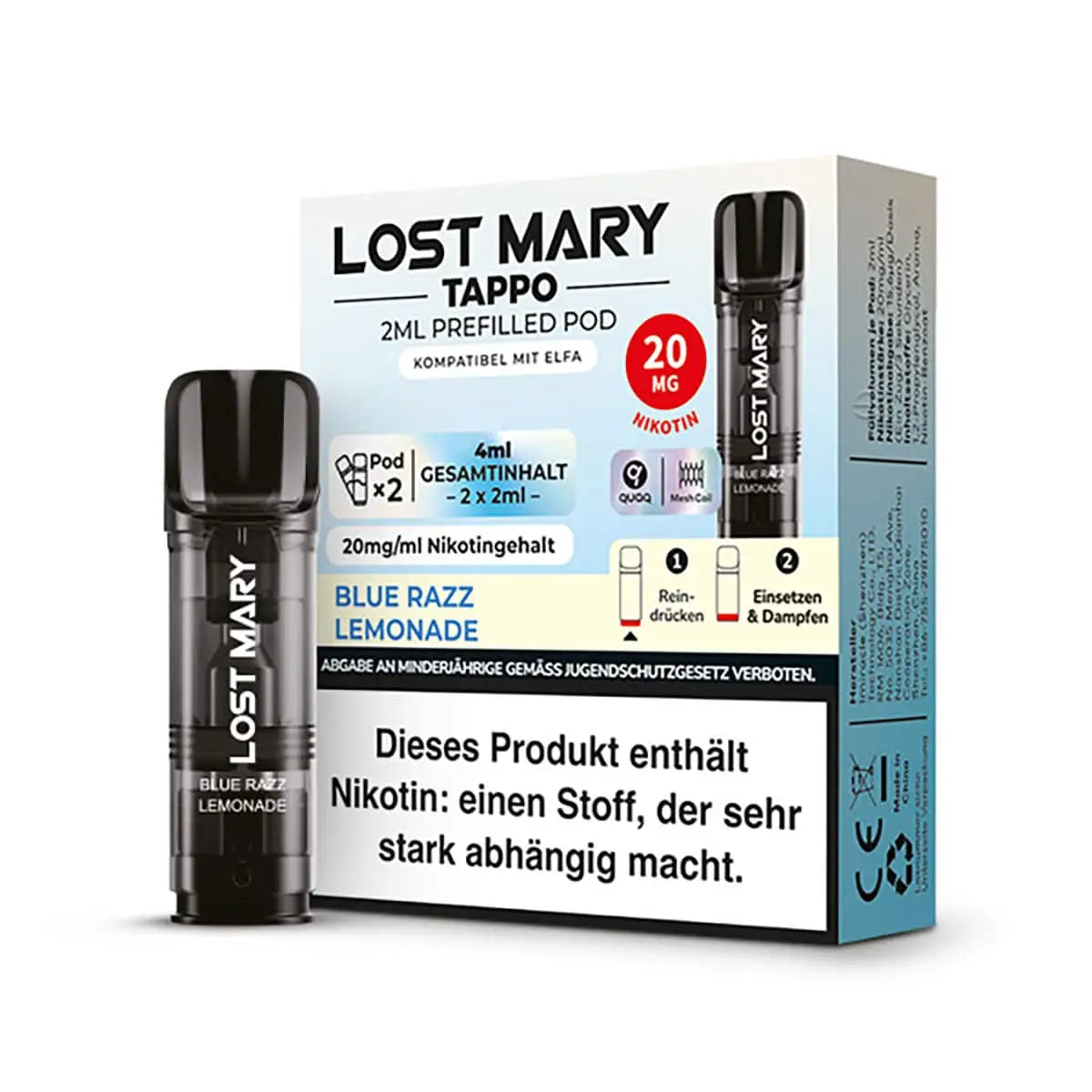 Elfbar Pods Blue Razz Lemonade 20mg Ⓣ TAPPO für ELFA Elfbar