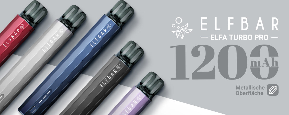 Elfbar ELFA Turbo Pro Kit, 1200 mAh, Farben Black, Light Purple, Maroon, Navy Blue und Space Grey
